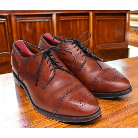 Allen Edmonds Sanford Brown Leather Cap Toe Oxford Dress Shoes